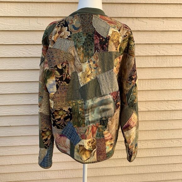 Vintage Handmade Patchwork Crazy Quilt M L Cardigan Sweater Floral Lion Cheetah - Picture 6 of 15